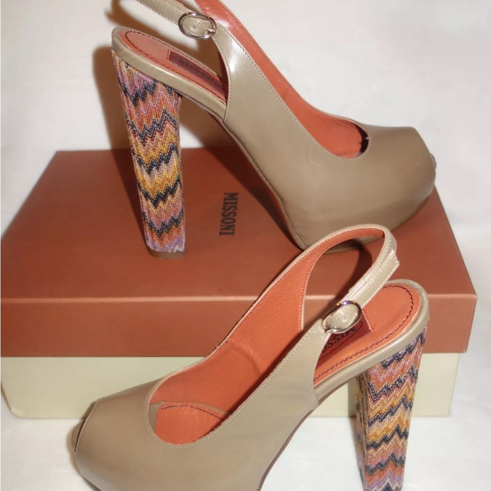 MISSONI platform slingback heels pumps shoes peep toe Italy 38 NEW $745